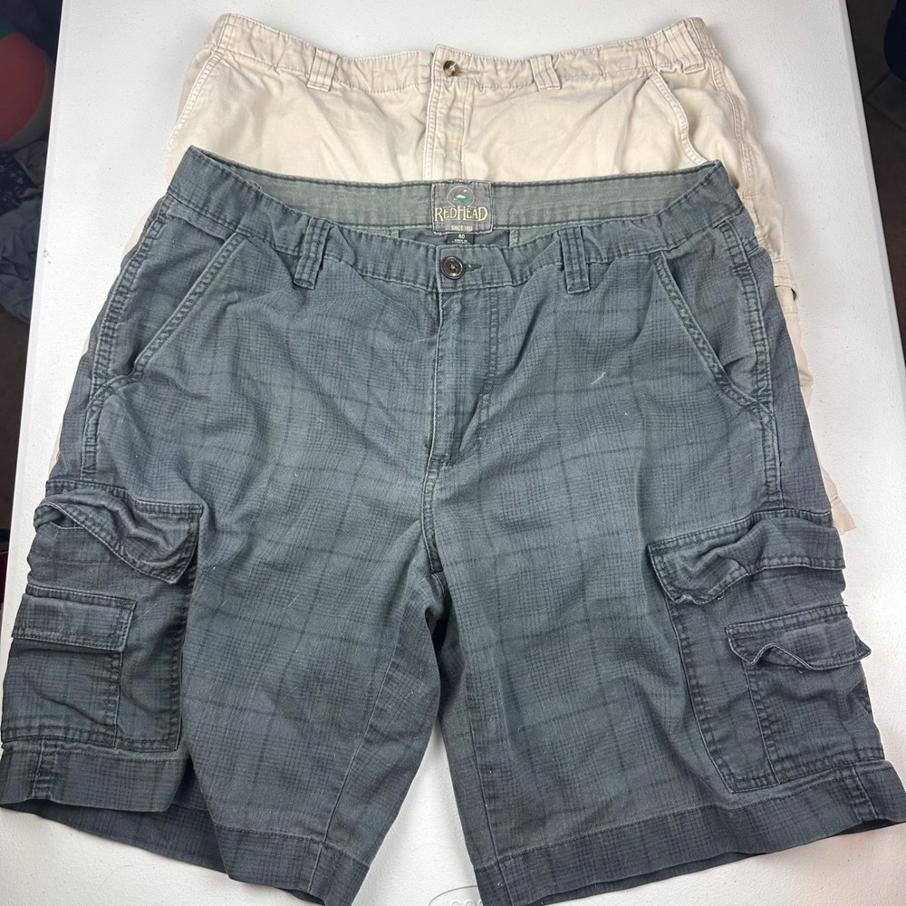 Lot of 2 RedHead Eddie Bauer Cargo Shorts Mens 38 40 Gray Tan Outdoor Utility